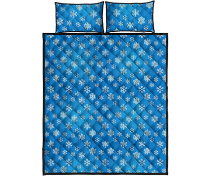 Blue Snowflake Pattern Print Quilt Bed Set