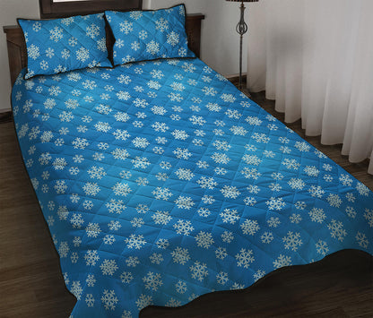 Blue Snowflake Pattern Print Quilt Bed Set