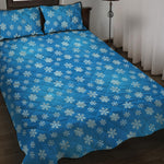 Blue Snowflake Pattern Print Quilt Bed Set