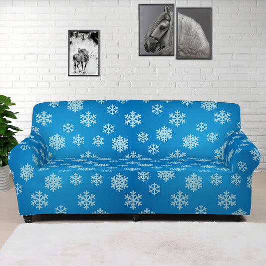 Blue Snowflake Pattern Print Sofa Cover