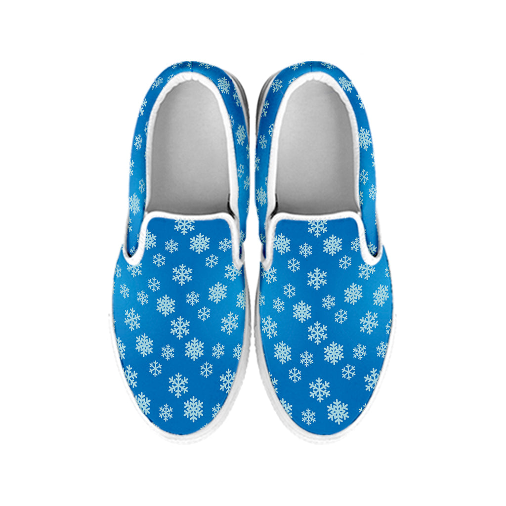 Blue Snowflake Pattern Print White Slip On Shoes