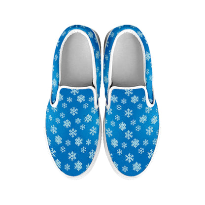 Blue Snowflake Pattern Print White Slip On Shoes
