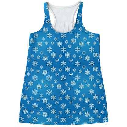 Blue Snowflake Pattern Print Women's Racerback Tank Top
