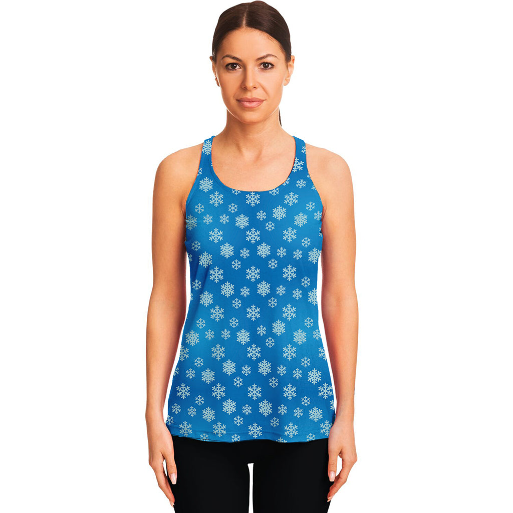 Blue Snowflake Pattern Print Women's Racerback Tank Top
