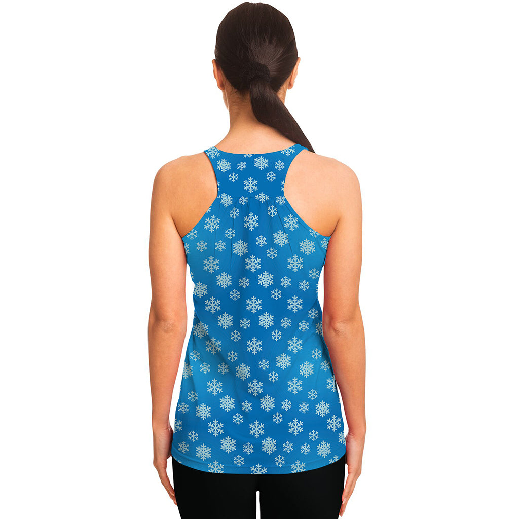 Blue Snowflake Pattern Print Women's Racerback Tank Top