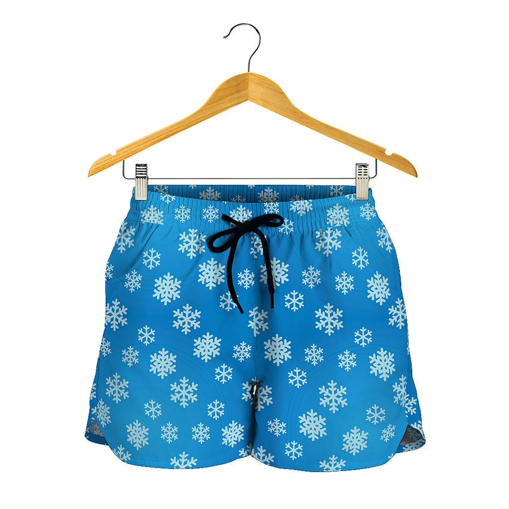 Blue Snowflake Pattern Print Women's Shorts