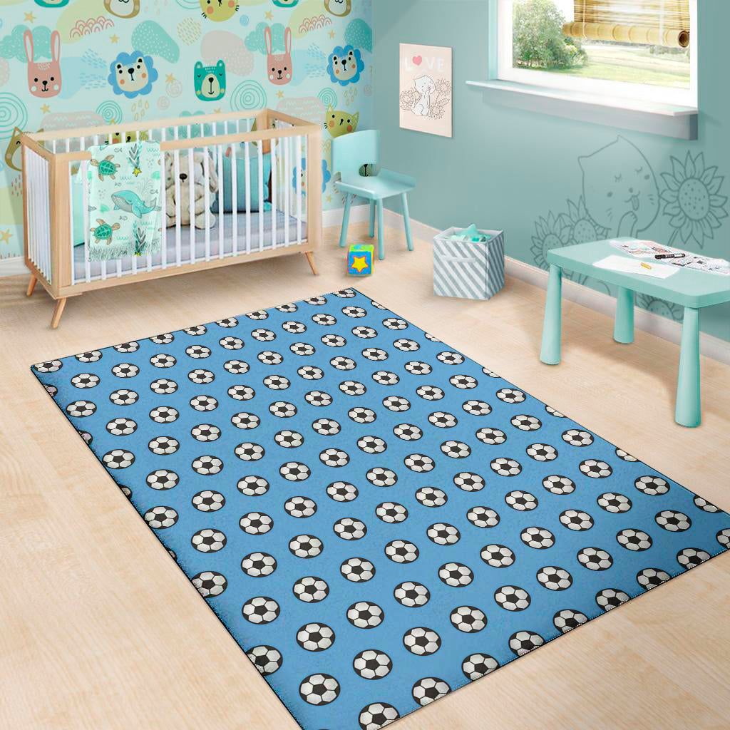 Blue Soccer Ball Pattern Print Area Rug