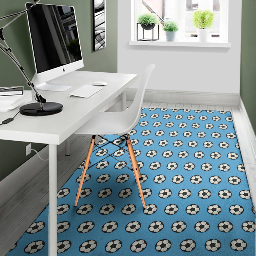 Blue Soccer Ball Pattern Print Area Rug