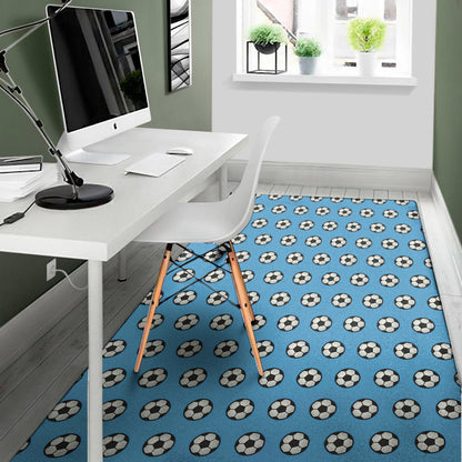 Blue Soccer Ball Pattern Print Area Rug