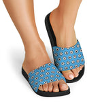 Blue Soccer Ball Pattern Print Black Slide Sandals