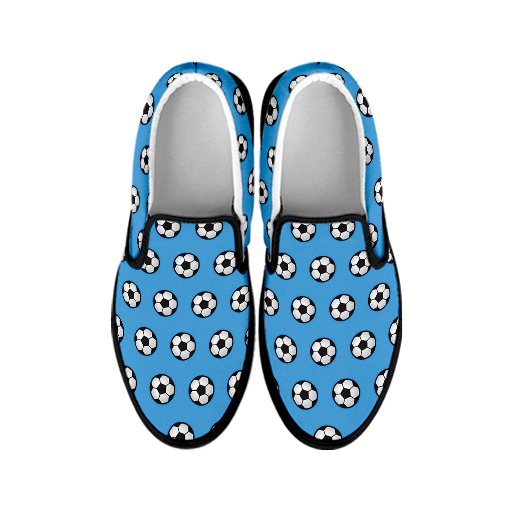 Blue Soccer Ball Pattern Print Black Slip On Shoes