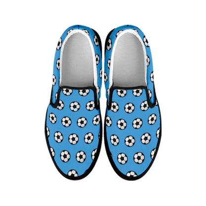 Blue Soccer Ball Pattern Print Black Slip On Shoes