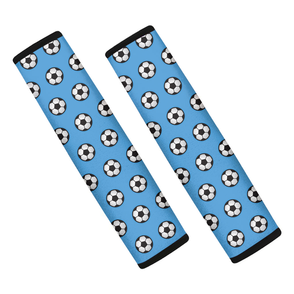 Blue Soccer Ball Pattern Print Car Seat Belt Covers