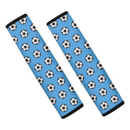 Blue Soccer Ball Pattern Print Car Seat Belt Covers