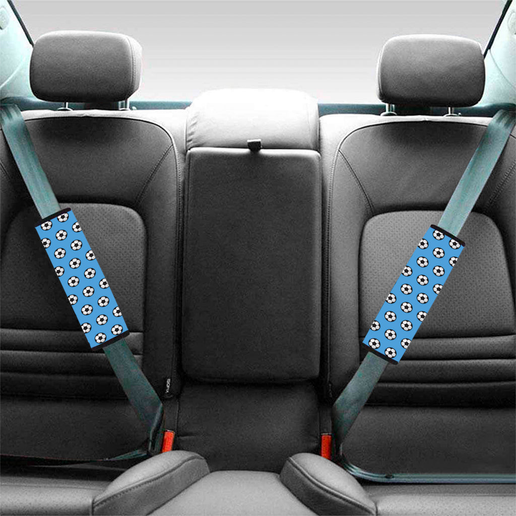 Blue Soccer Ball Pattern Print Car Seat Belt Covers
