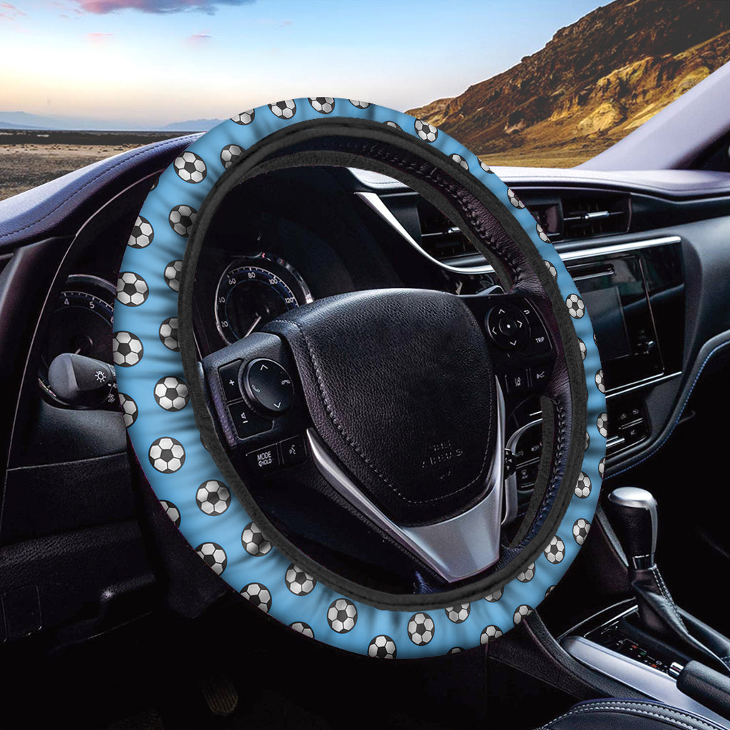 Blue Soccer Ball Pattern Print Car Steering Wheel Cover