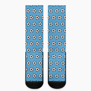 Blue Soccer Ball Pattern Print Crew Socks