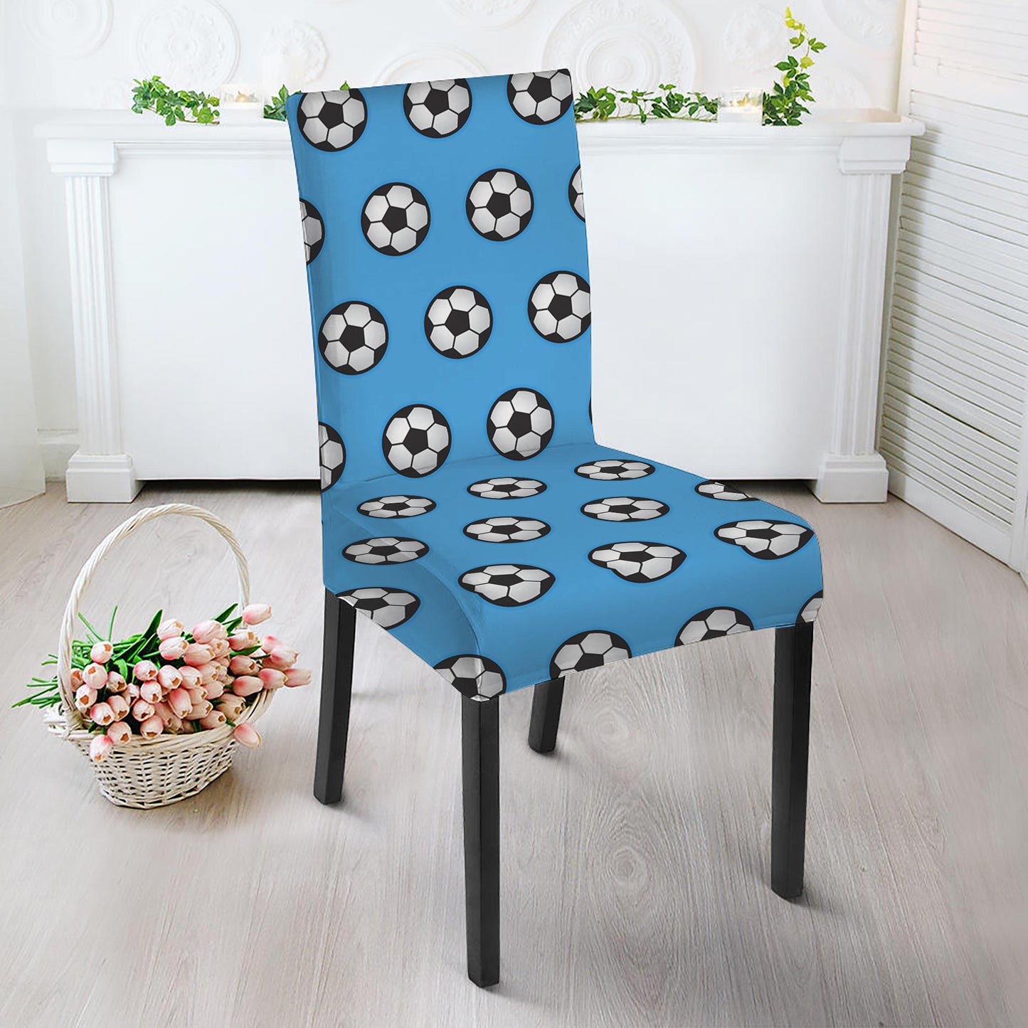 Blue Soccer Ball Pattern Print Dining Chair Slipcover