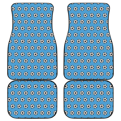 Blue Soccer Ball Pattern Print Front and Back Car Floor Mats