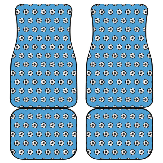 Blue Soccer Ball Pattern Print Front and Back Car Floor Mats