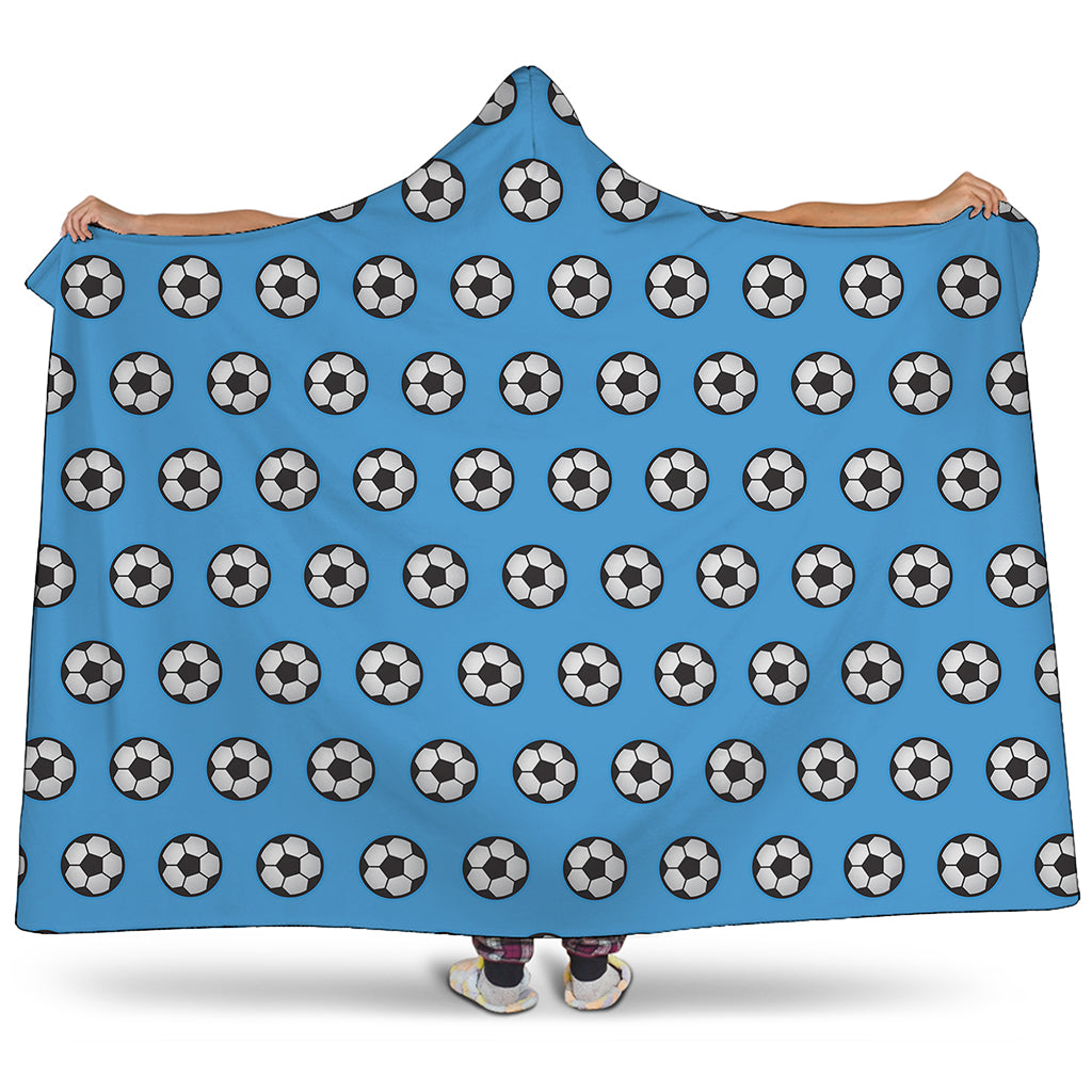 Blue Soccer Ball Pattern Print Hooded Blanket