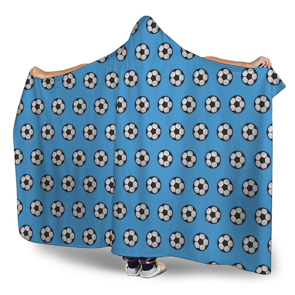 Blue Soccer Ball Pattern Print Hooded Blanket