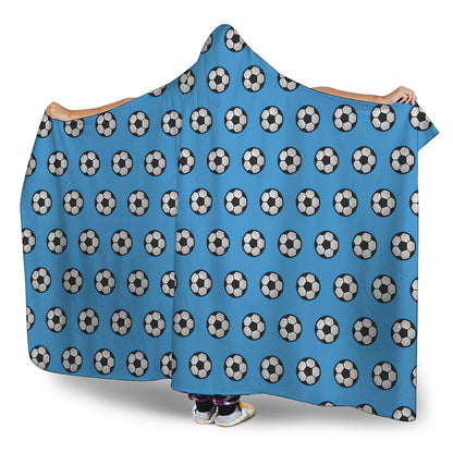 Blue Soccer Ball Pattern Print Hooded Blanket