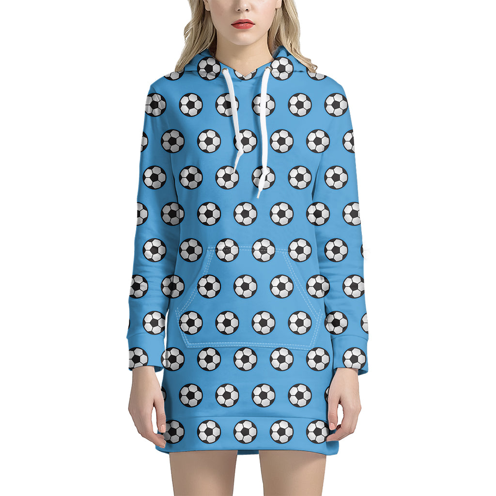Blue Soccer Ball Pattern Print Hoodie Dress