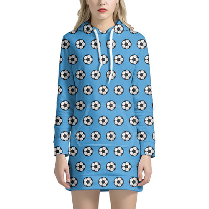 Blue Soccer Ball Pattern Print Hoodie Dress