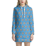 Blue Soccer Ball Pattern Print Hoodie Dress