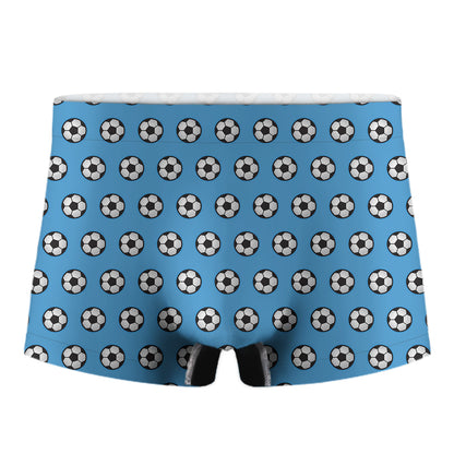 Blue Soccer Ball Pattern Print Men's Boxer Briefs