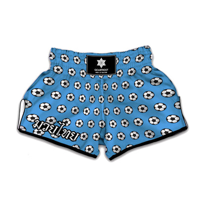 Blue Soccer Ball Pattern Print Muay Thai Boxing Shorts