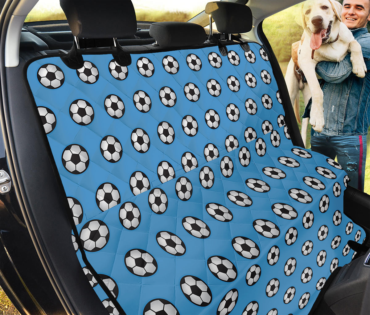 Blue Soccer Ball Pattern Print Pet Car Back Seat Cover