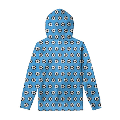 Blue Soccer Ball Pattern Print Pullover Hoodie