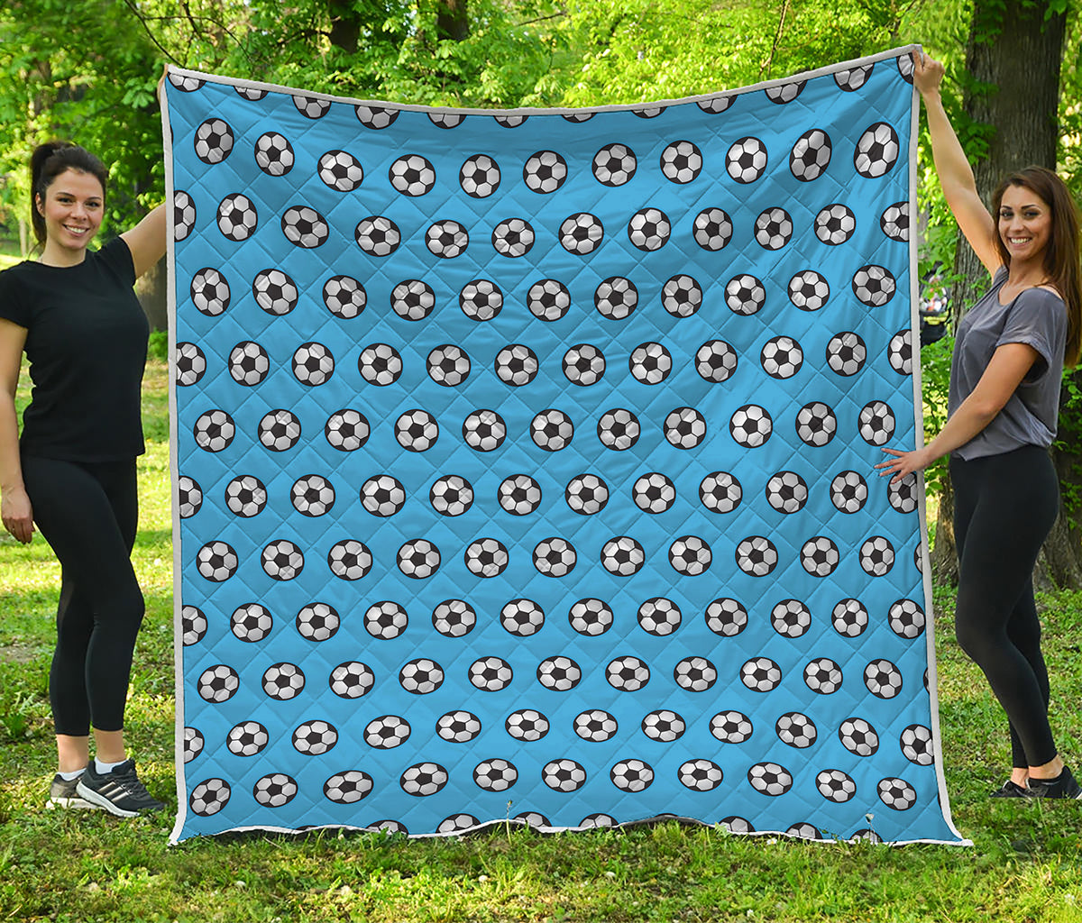 Blue Soccer Ball Pattern Print Quilt
