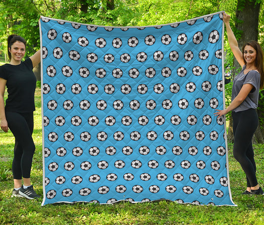 Blue Soccer Ball Pattern Print Quilt