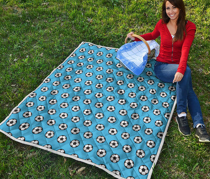 Blue Soccer Ball Pattern Print Quilt