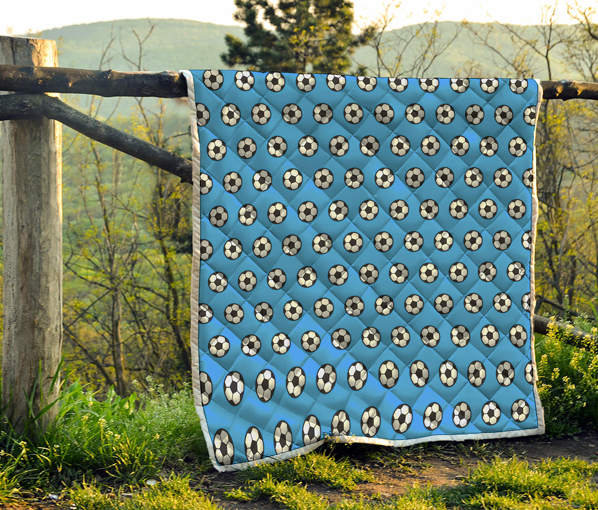 Blue Soccer Ball Pattern Print Quilt