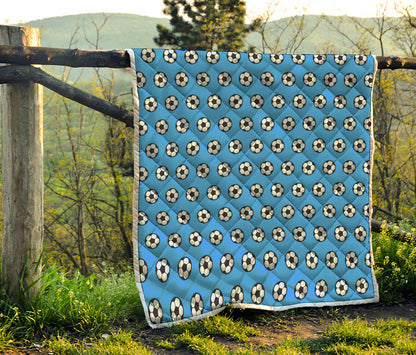 Blue Soccer Ball Pattern Print Quilt