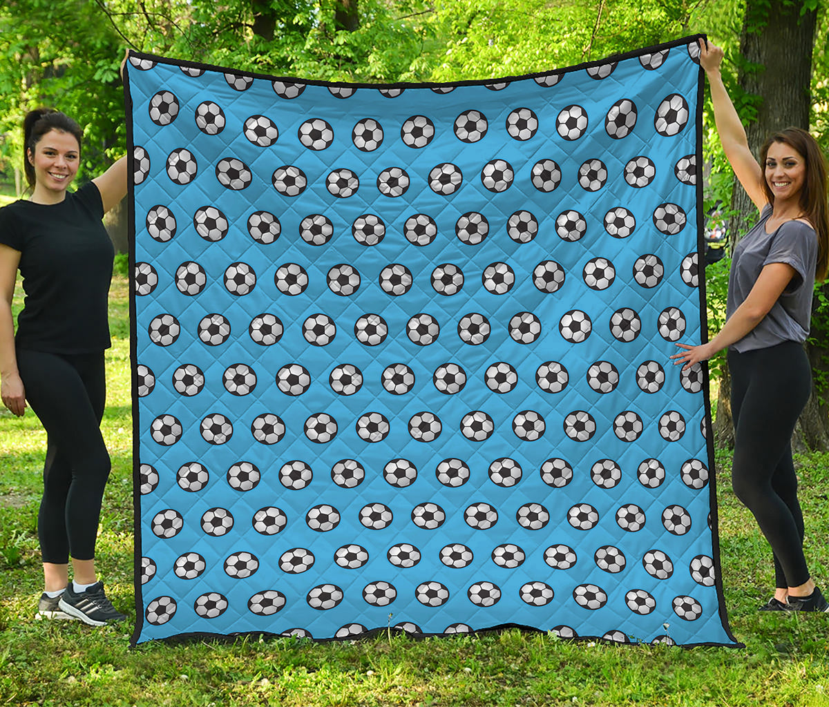 Blue Soccer Ball Pattern Print Quilt