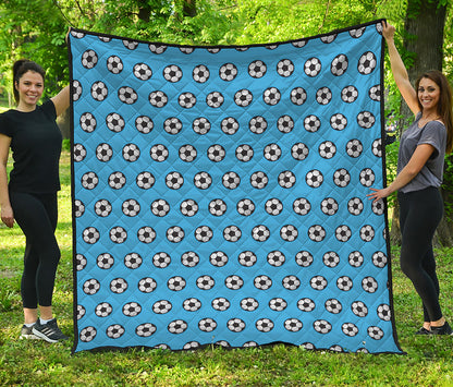 Blue Soccer Ball Pattern Print Quilt