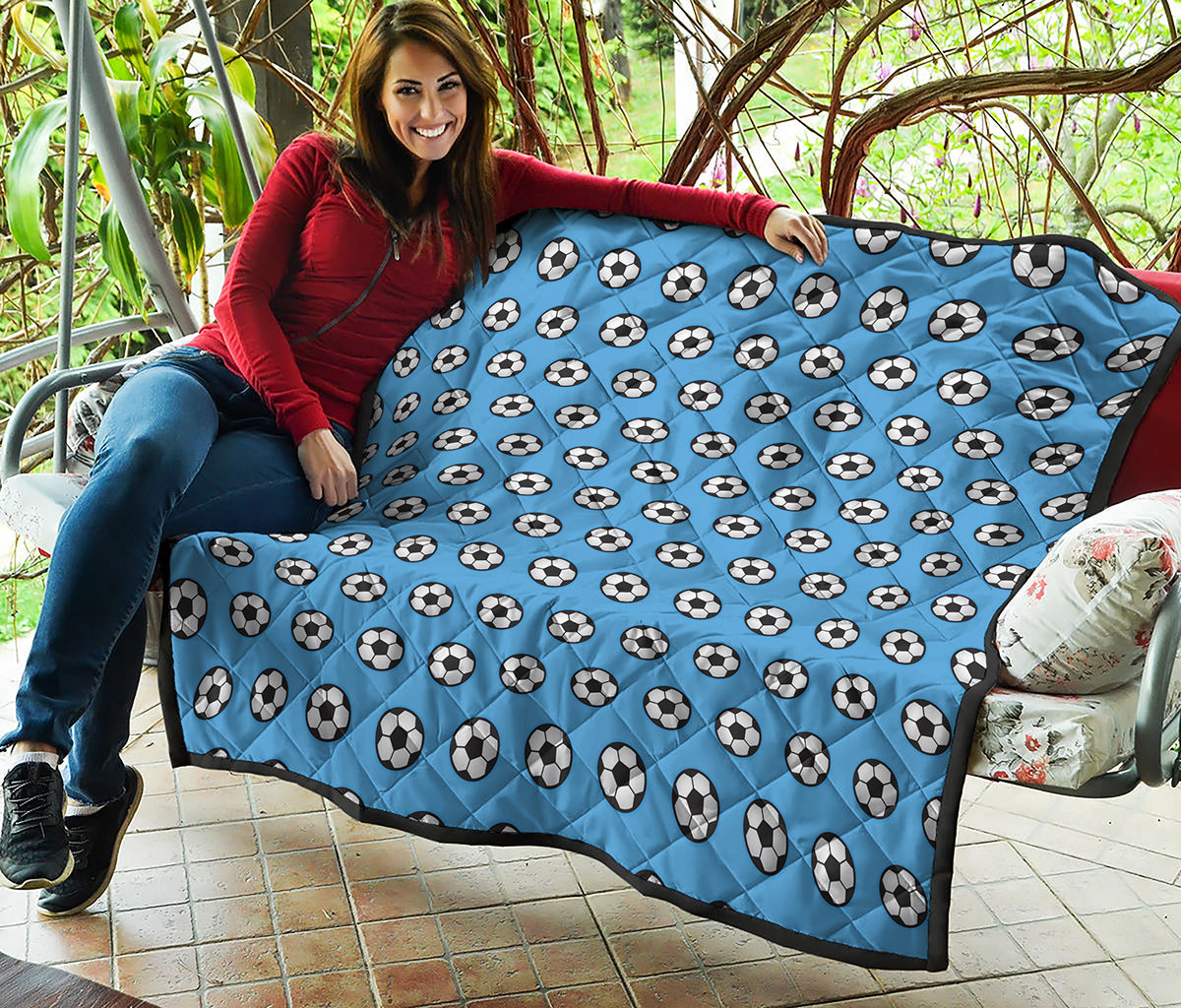 Blue Soccer Ball Pattern Print Quilt