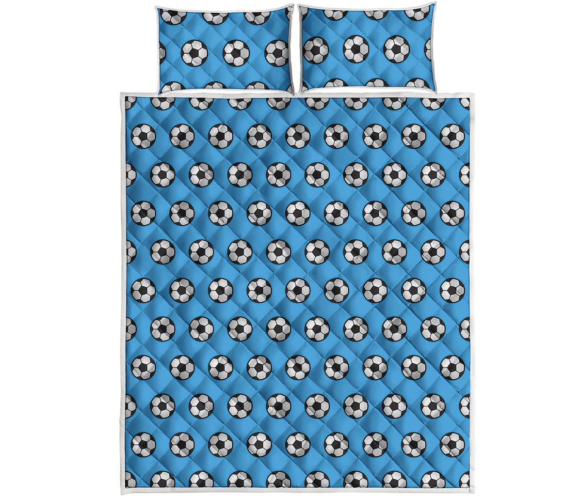 Blue Soccer Ball Pattern Print Quilt Bed Set