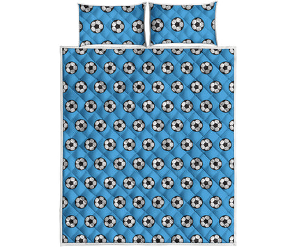 Blue Soccer Ball Pattern Print Quilt Bed Set