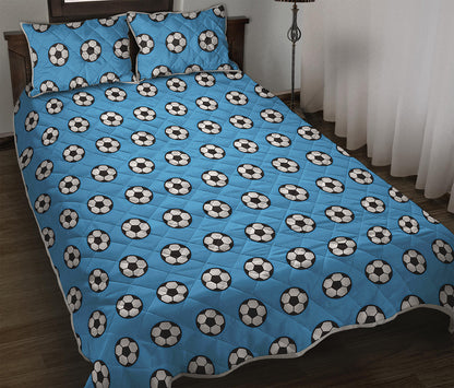 Blue Soccer Ball Pattern Print Quilt Bed Set