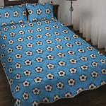Blue Soccer Ball Pattern Print Quilt Bed Set