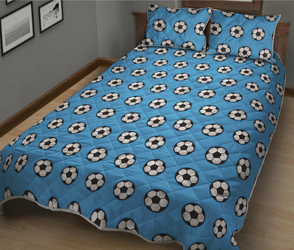 Blue Soccer Ball Pattern Print Quilt Bed Set