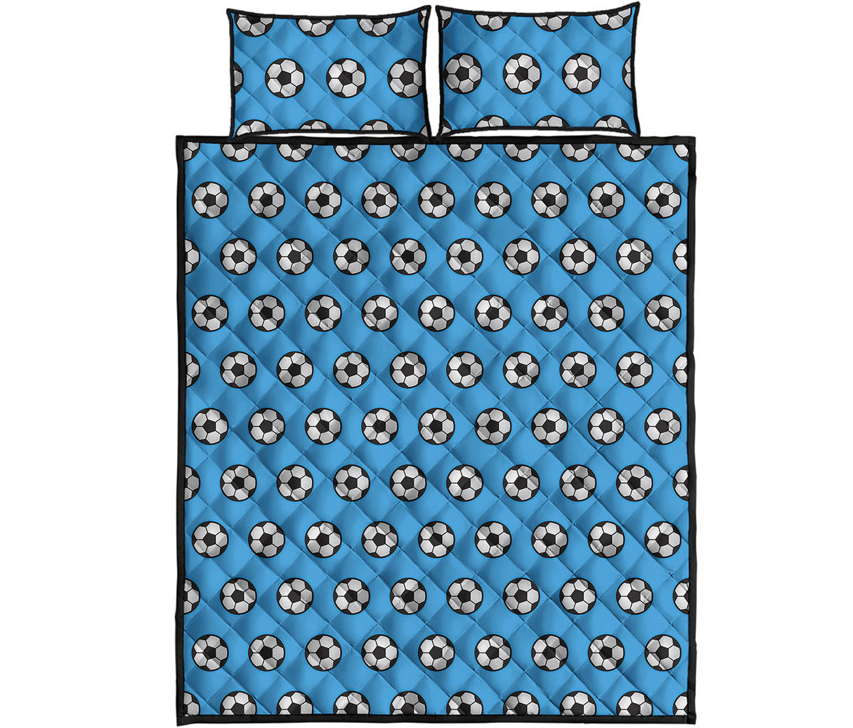 Blue Soccer Ball Pattern Print Quilt Bed Set