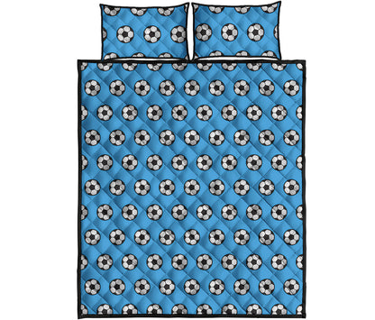 Blue Soccer Ball Pattern Print Quilt Bed Set