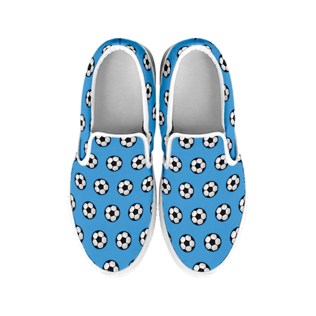 Blue Soccer Ball Pattern Print White Slip On Shoes